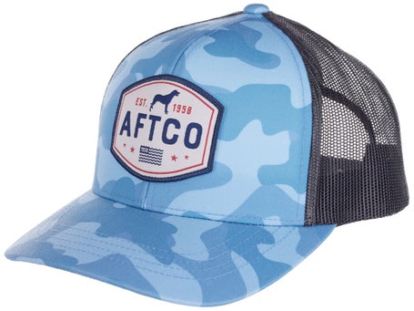 AFTCO American Fishing Tackle Co Mesh Snapback Trucker Hat Baseball Cap  Blue