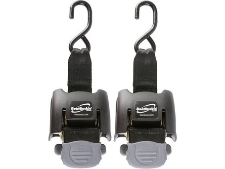 Boat Buckle® F08893 - 43 L x 2 W Retractable Transom Tie-Down Straps with  Hook End, 2 Pieces