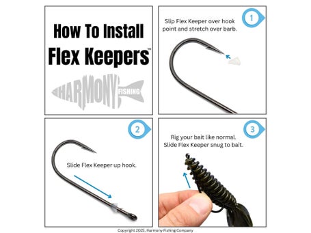 Harmony Fishing Flex Keepers 50 Pack Adjustable Bait Keepers for Bass Fishing Hooks