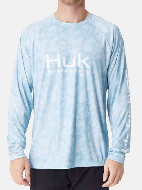 Huk Performance Fishing Shirt Mens 3XL White Light Blue Camo Long