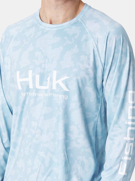 Huk Men's Standard Pursuit Camo Vented Long Sleeve 30 UPF Fishing Shirt, Running Lakes-Blue Fog
