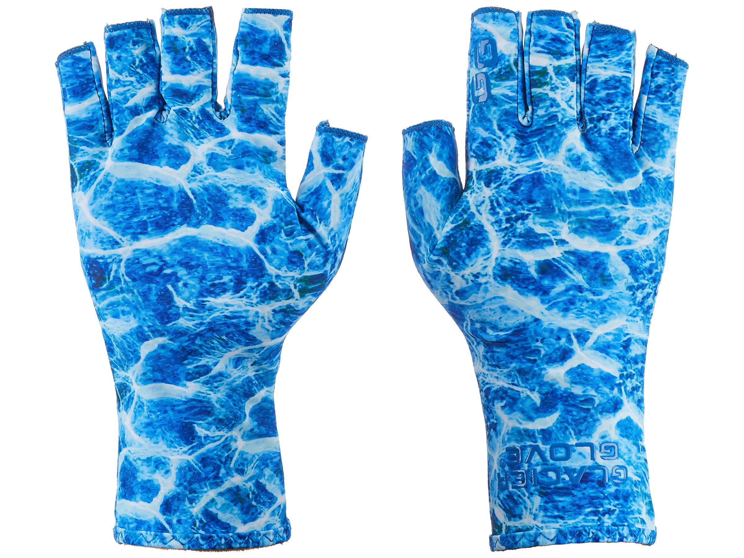 Glacier Gloves Abaco Fingerless UPF 50 Sun Gloves in Blue Camo Small/Medium 