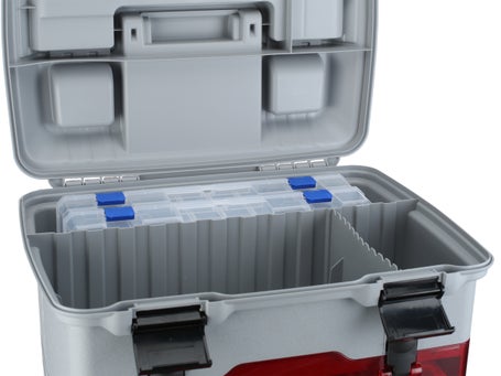 flambeu tackle boxes Flambeau Maximizer Box pivoting swing trays instead of stacked cantilever trays open with single finger operation and eliminate the need to double the footprint and expand out linked trays in order to access one piece of tackle Flambeau Max Satchel Tackle Box
