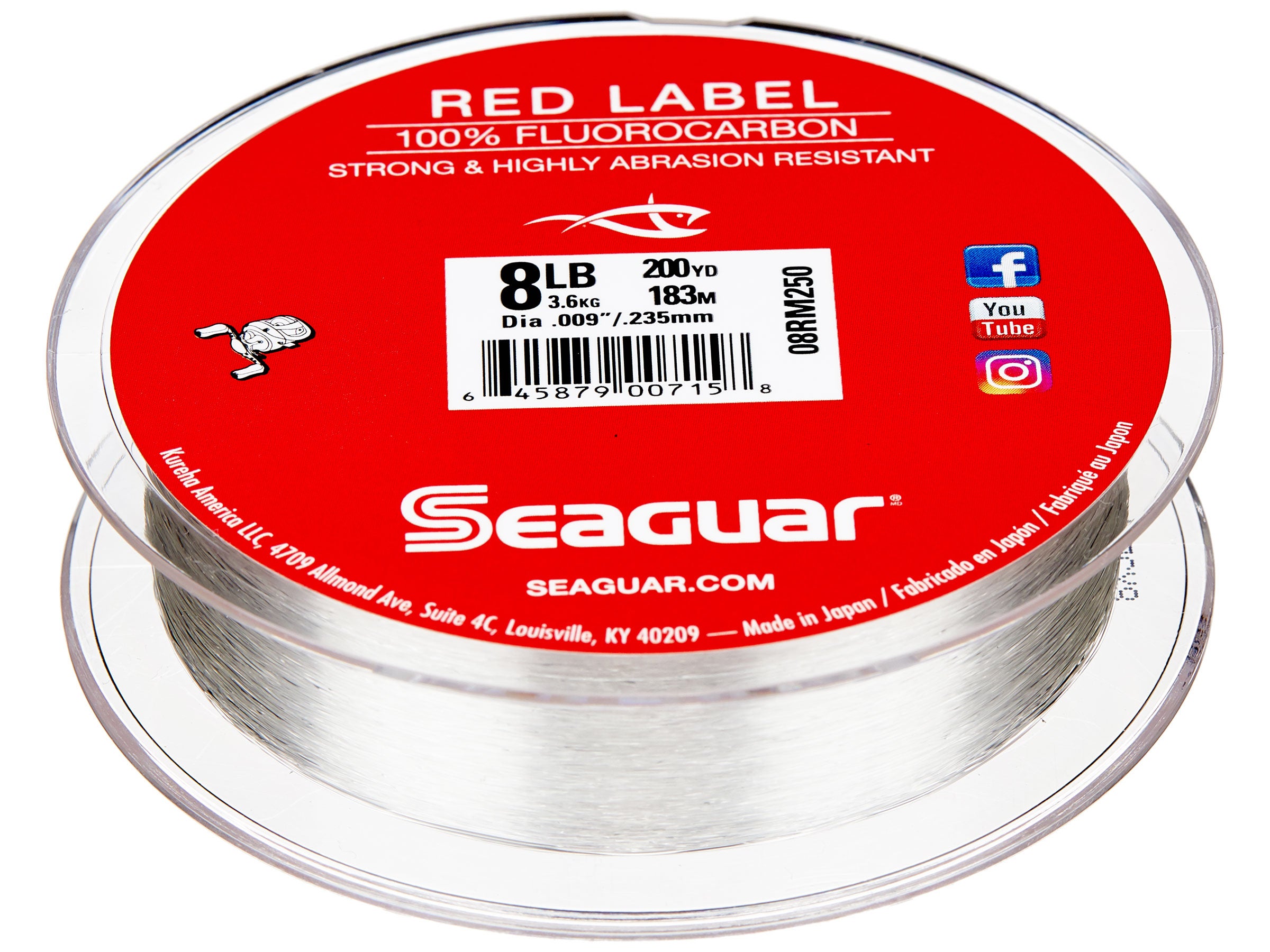 Seaguar Red Label Fluorocarbon Leader Clear Fishing Line 25 Yards Select LB Test 