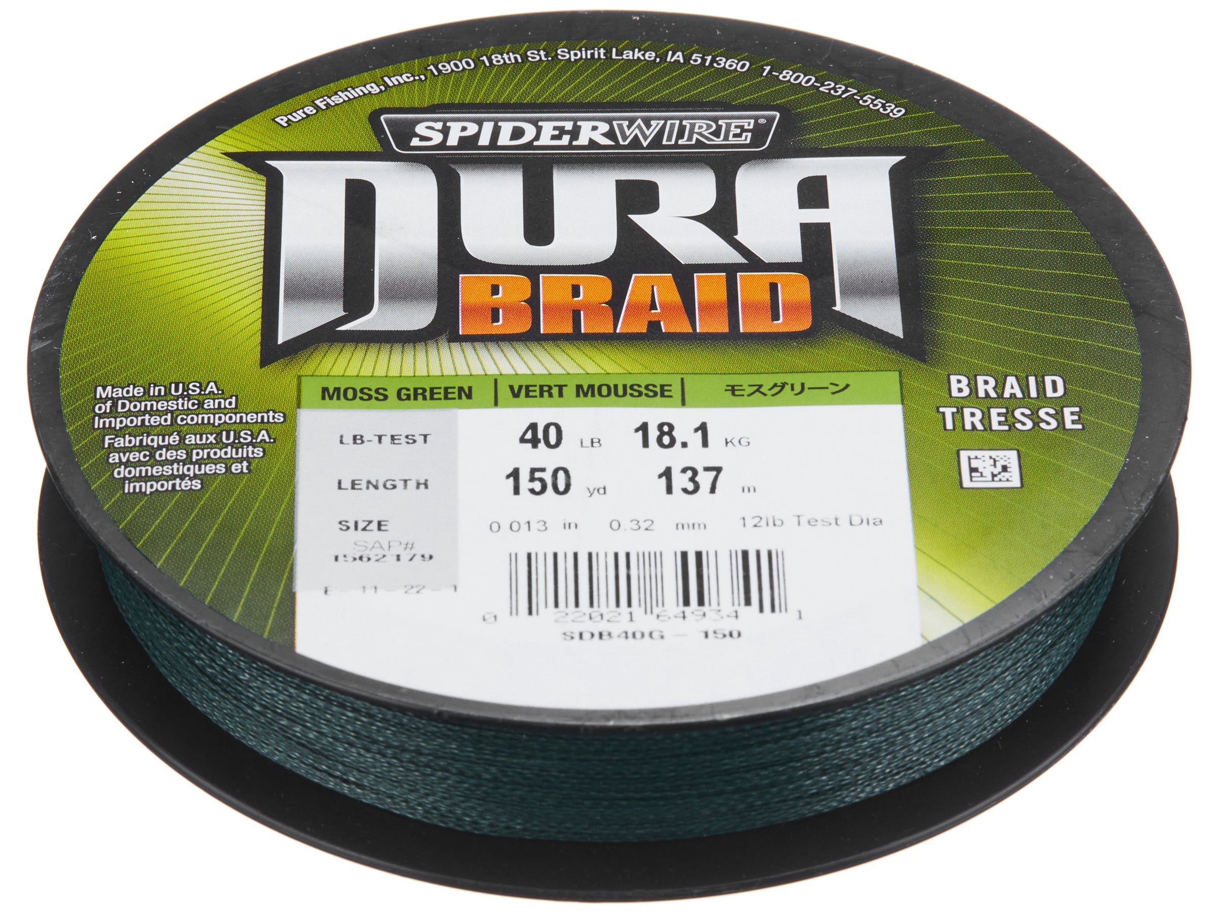 for sale online Spiderwire Sdr4b40g-3000 Dura-4 Braided Fishing Line 3000 Yd 40 LB Moss Green.. 