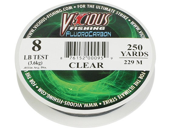 Vicious Clear 8lb Test Fluorocarbon 250 Yards Fishing Line for sale online 