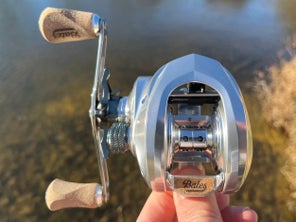 overhead view of bates goat 150 casting reel