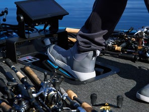 Under Armour boots on trolling motor