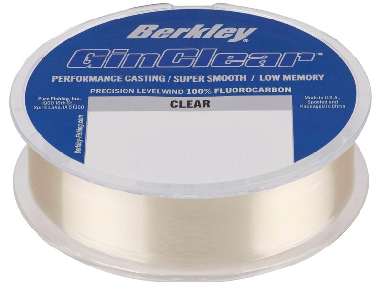 A spool of Berkley GinClear Fluorocarbon Fishing Line in an unknown pound test is shown