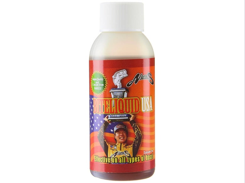 A bottle of Nories Bite Liquid Fish Attractant is shown