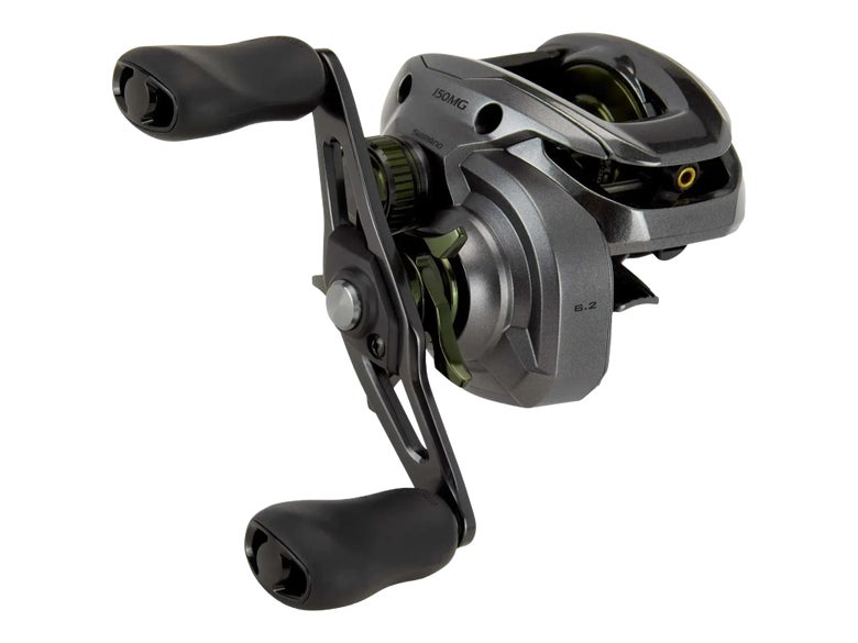 A Shimano Curado DC 150 Casting Reel shown against white space