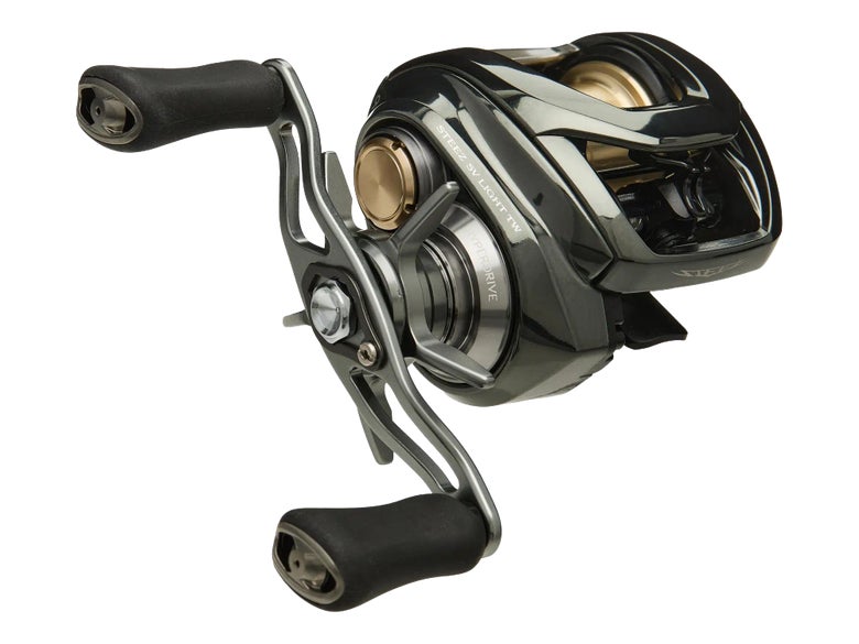 A Daiwa Steez SV Light TW 100 Casting Reel shown against white space