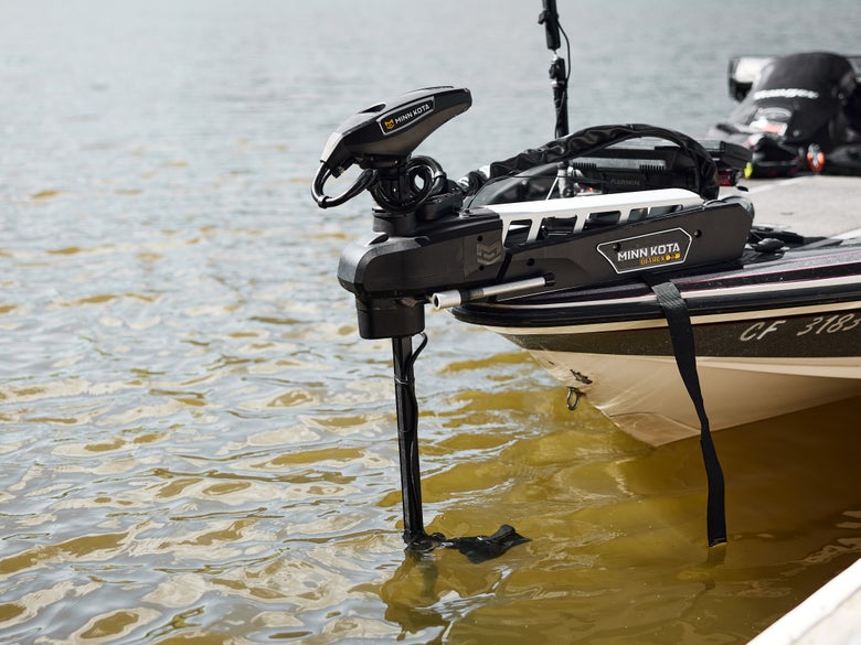 Trolling motor depolyed in water