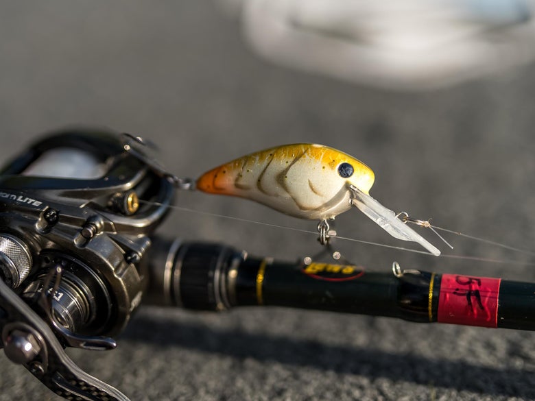 Crankbait setup rigged on boatdeck