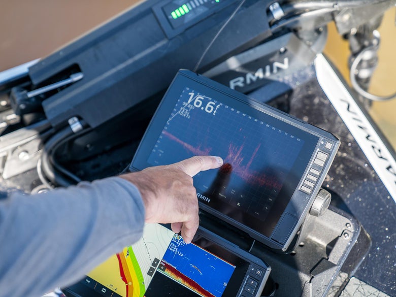 Garmin Fishfinders at the front of the baot