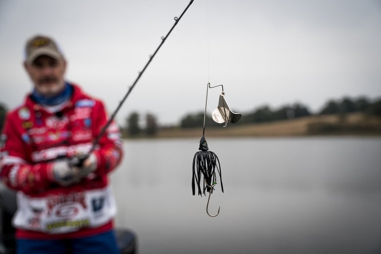 buzzbait tied on rod