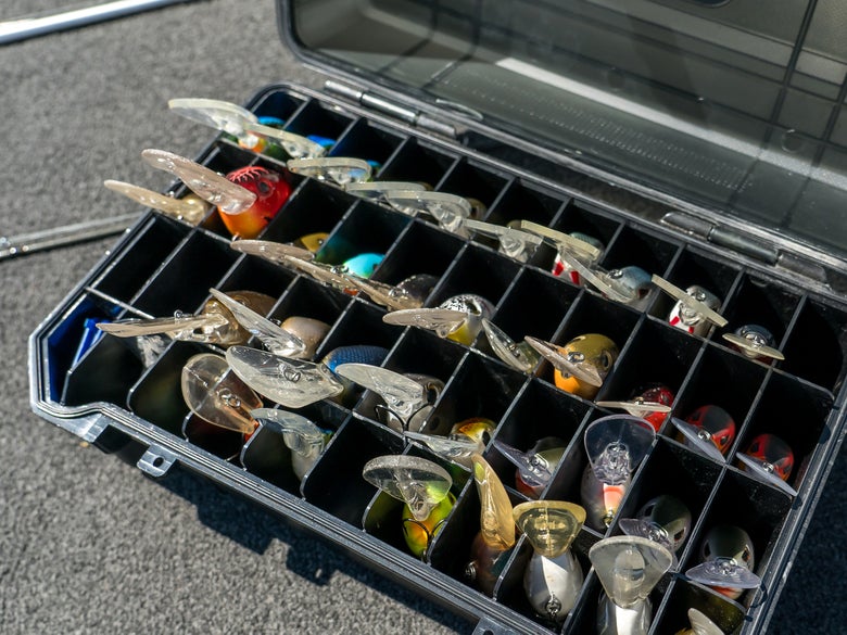 A tacklebox box full of crankbaits