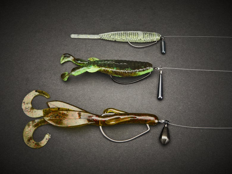 Three different styles of free rigs and baits