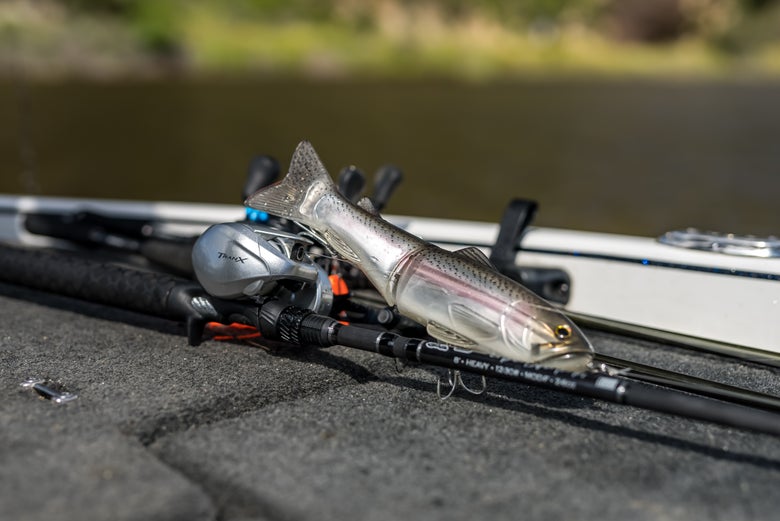 Glide bait, rod and reel