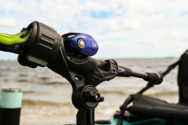 Bass rod in kayak rod holder