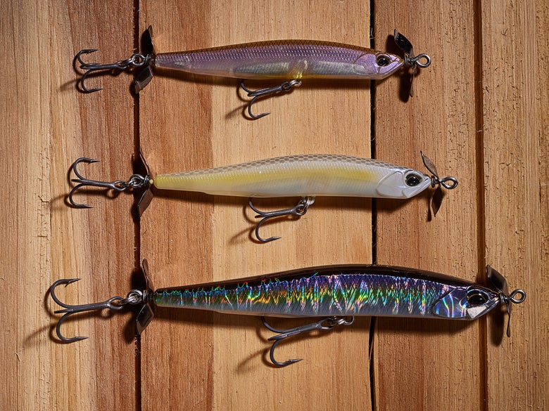 Range of spybaits displaying the range of colors and sizes available to anglers. 