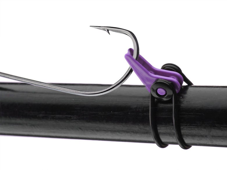 Closeup of a Fuji hook keeper holding a large worm hook