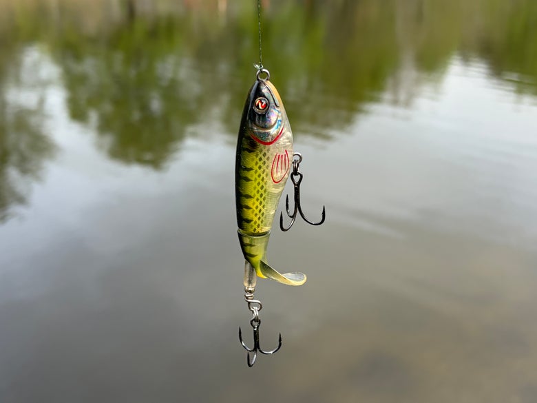 plopper hanging from braided line