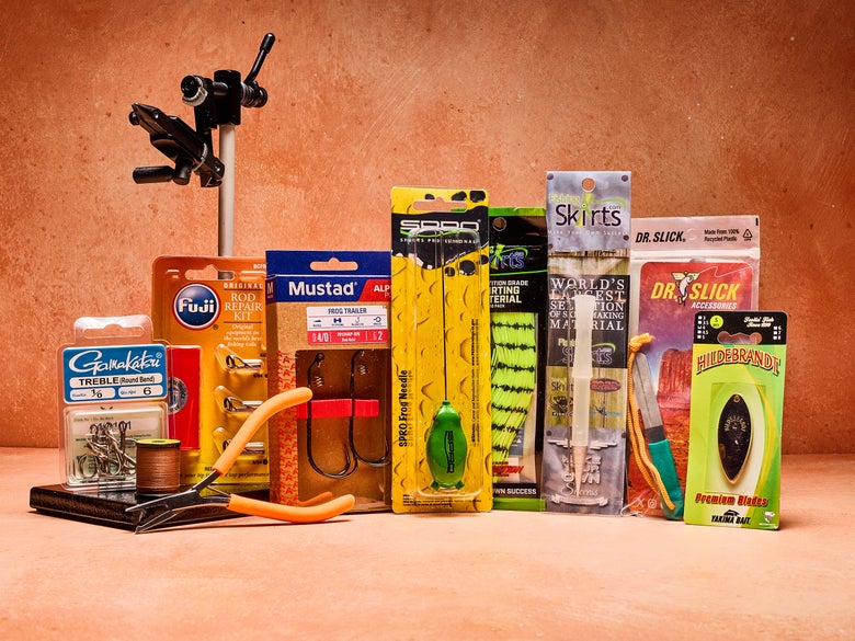 A group shot of products that anglers can utilize to fix, sharpen, or repair their fishing gear