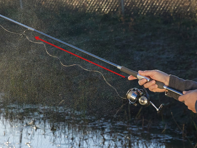 Casting a spinning rod and reel on the water
