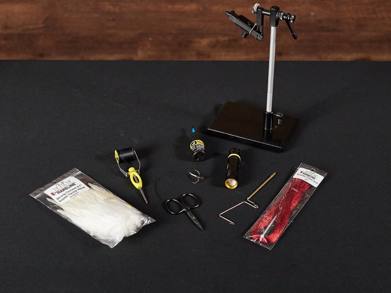 Assorted materials for tying a feathered treble hook