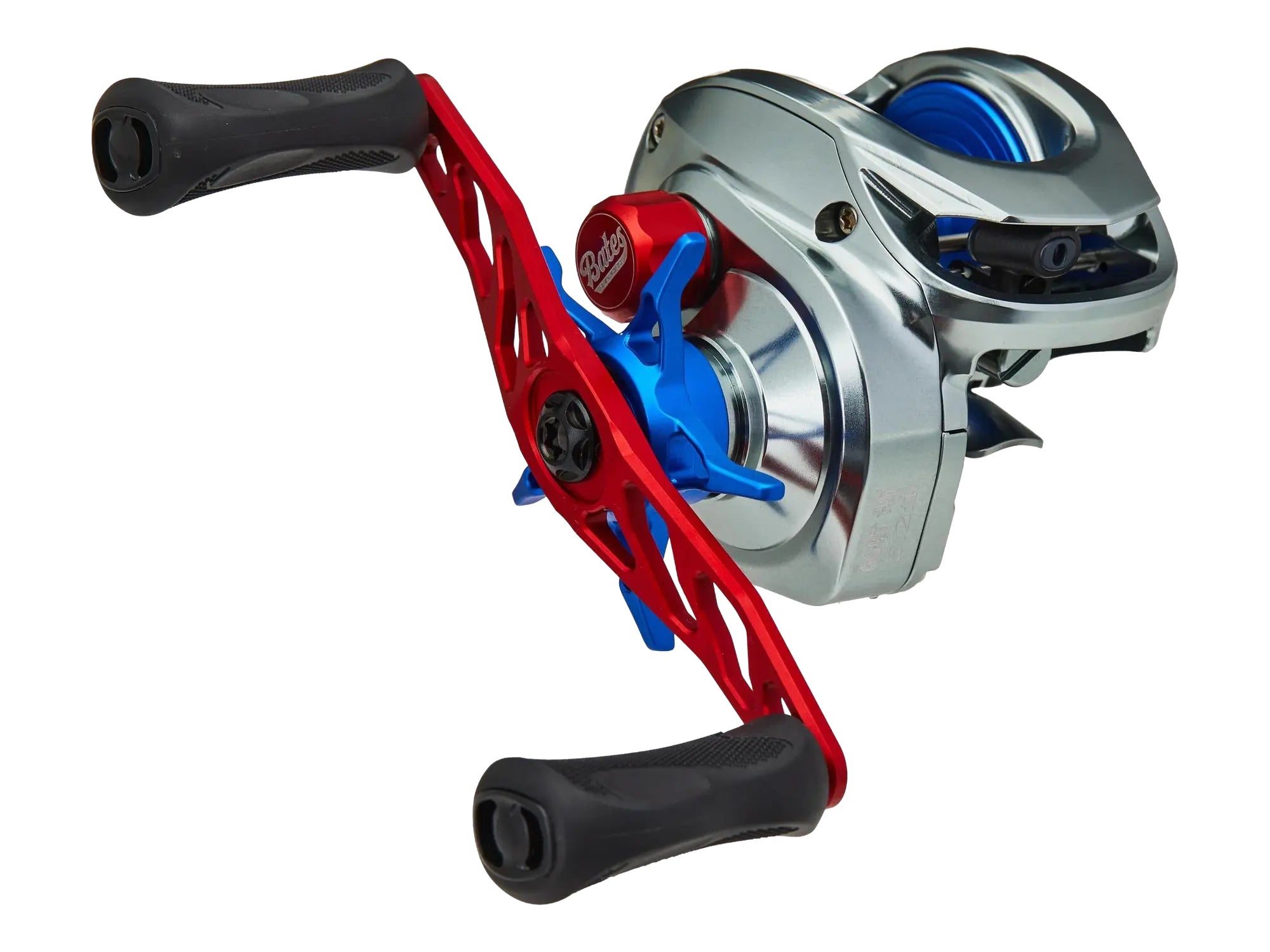 A Bates Goat SWM Limited Edition Gunny Casting Reels and Bates Goat SWM Limited Edition Knox Gold Casting Reel shown against white space