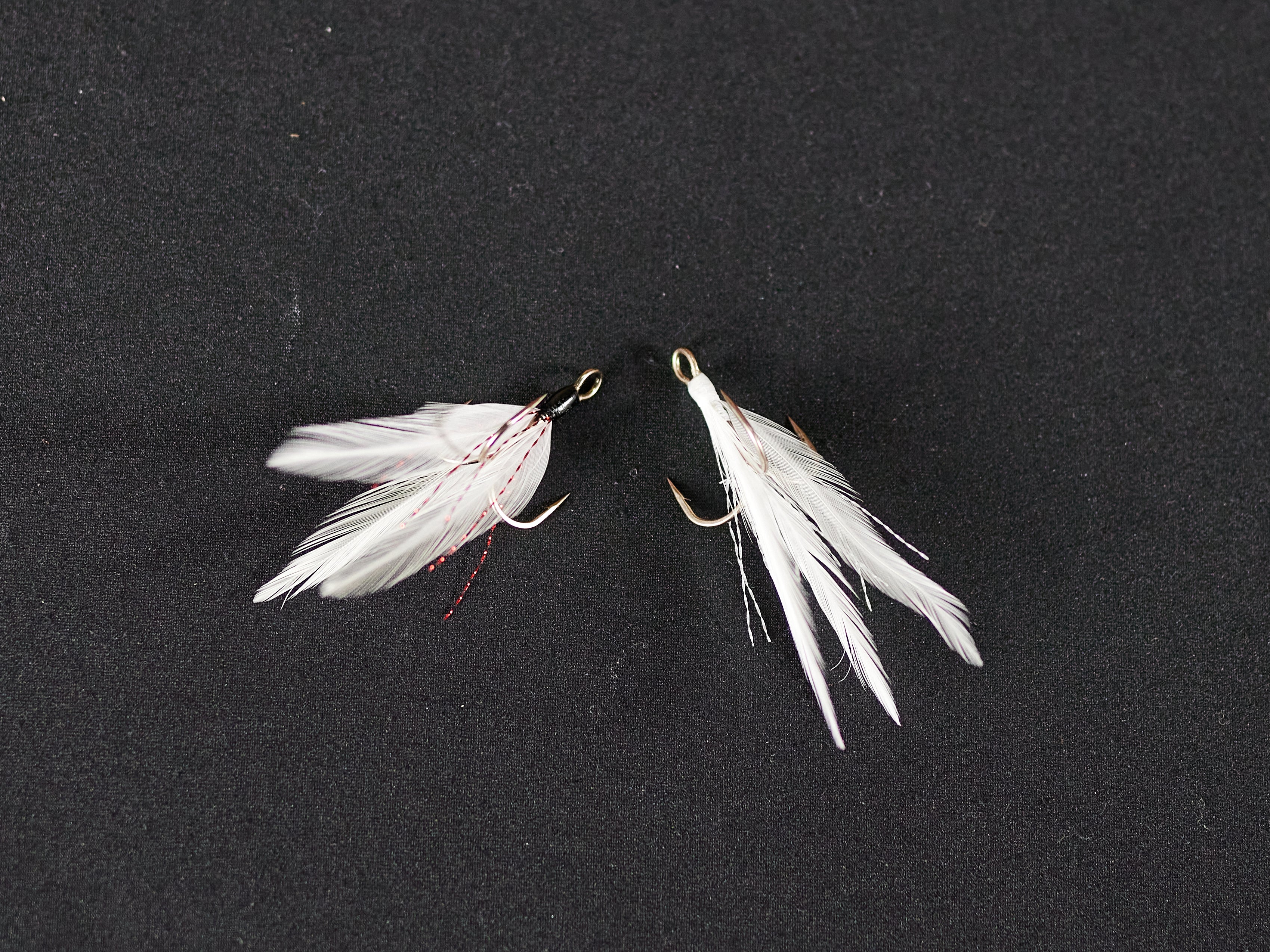 finished product of a feathered treble hook