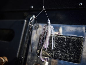 spinnerbait hanging near boat deck