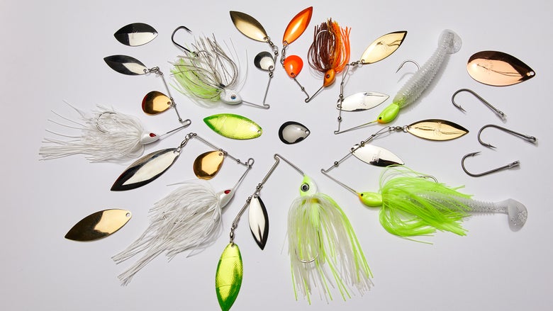 assorted spinnerbaits and blades