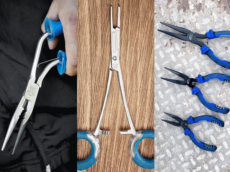assorted fishing pliers and forceps
