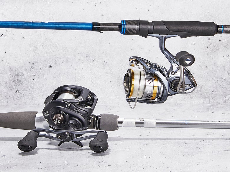 A spinning and casting setup side-by-side